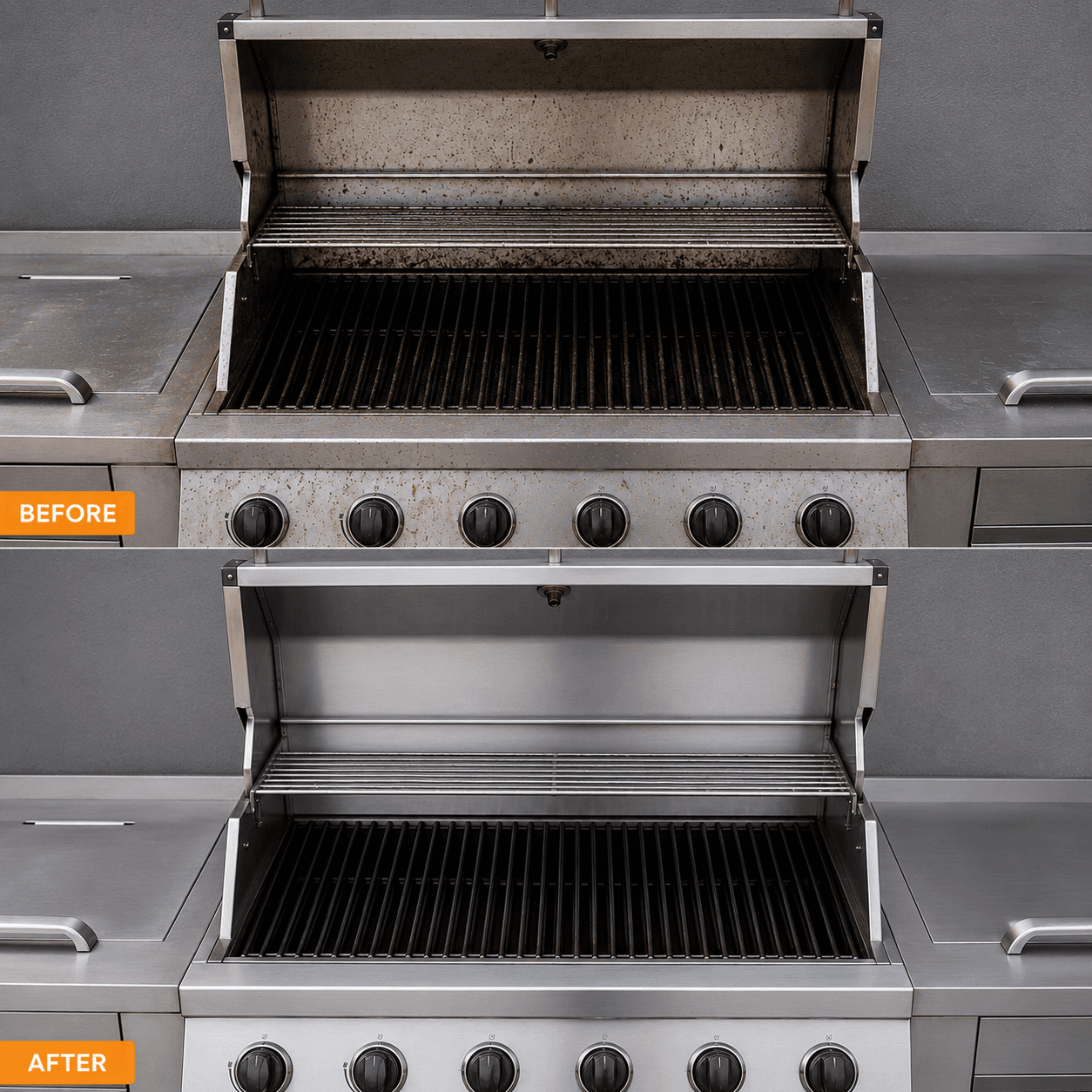 Before and after professional BBQ grill cleaning in Calgary